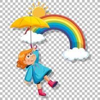 A girl in blue raincoat with umbrell grid background vector