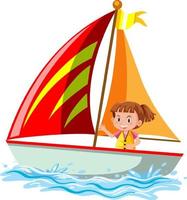 A little girl on sailboat isolated vector