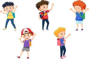 Male student cartoon character with backpack on white background vector