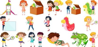 Set of different cute kids and objects vector