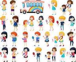 Set of cute school kids cartoon characters vector