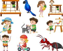 conjunto de diferentes niños y objetos lindos vector