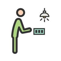 Man Turning Light On Filled Line Icon vector