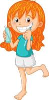 Cute girl cartoon character brushing teeth vector