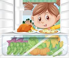 Girl looking foods in fridge vector