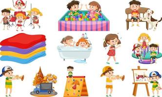 Set of cute kids and objects vector