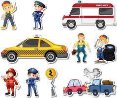 Sticker set of professions characters and objects vector