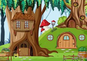 Fantasy forest with tree house vector