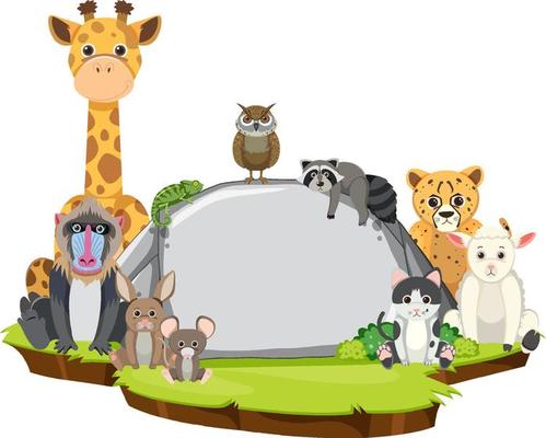 Wild animals with blank board template