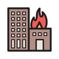 icono de línea llena de edificio en llamas vector