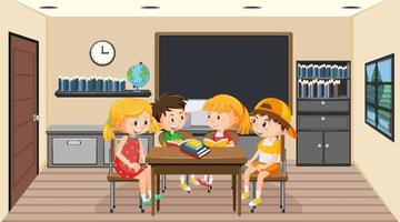 Room scene with children doing homework vector