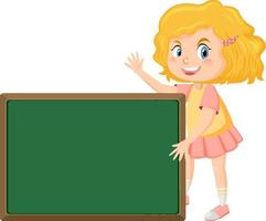 Cute girl with empty chalkboard isolated vector