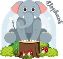 Cute elephant in cartoon flat style vector