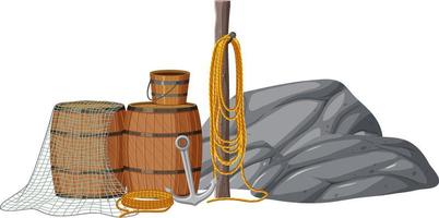 Fishing objects set isolated vector