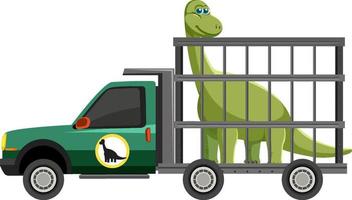 Safari cage car with dinosaur on white background vector