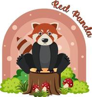 Cute red panda in cartoon flat style vector