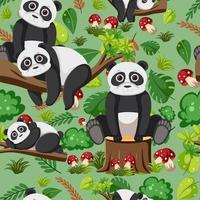 Cute pandas seamless pattern vector