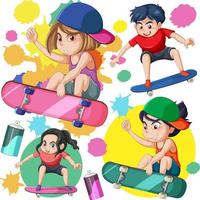 Children on skateboard seamless pattern vector