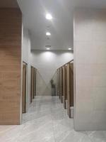 Toilet partition wall Finish with brown color wooden Prefabricated Melamine material photo