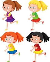 Set of different girls in walking posture vector