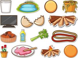 Sticker set of mixed daily objects vector