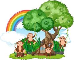 grupo de monos con árbol vector