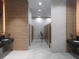 Toilet partition wall Finish with brown color wooden Prefabricated Melamine material, photo