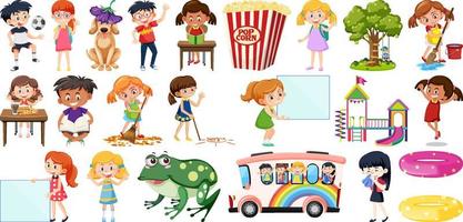 Set of different cute kids and objects vector