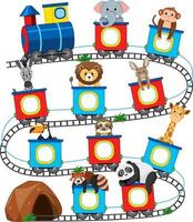 Cute animals on train template for alphabet and number vector