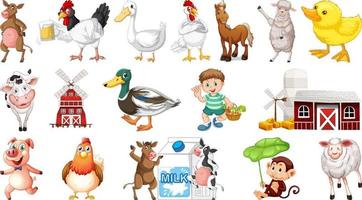 Many farm animals on white background vector