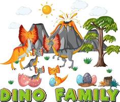 Dinosaur family with forest objects vector