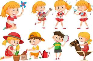 Set of children doing different activities vector