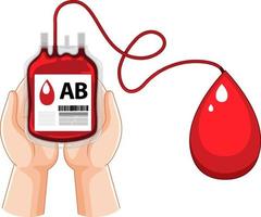 A hand holding blood bag type AB donation vector