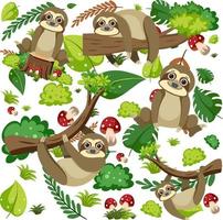 Cute sloth seamless pattern vector