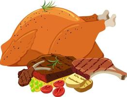 Delicious food with chicken and beef steak vector