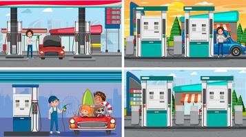 cuatro escenas diferentes de la industria petrolera vector