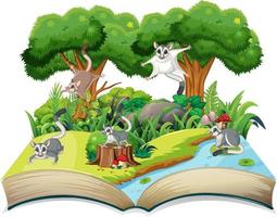 Storybook with sugar gliders in the forest vector