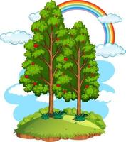 Apple tree in nature with rainbow in the sky vector