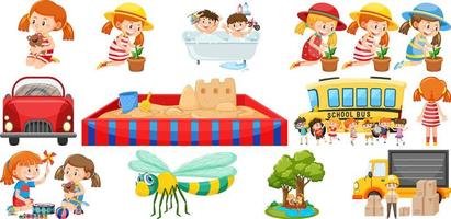 Set of cute kids and objects vector