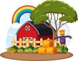 Farm barn with tree and rainbow vector