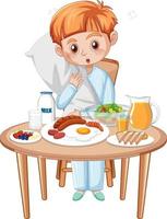 A boy having meal at the table vector