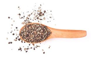 Ground black pepper isolated on a white background. Top view photo