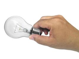 light bulb in hand Isolated on white background photo