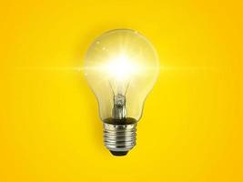 concept creativity with bulbs that shine glitter on yellow background photo