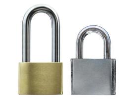 Metal padlock isolated on white background photo