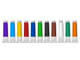 set of colored tubes with a paint on a white background photo