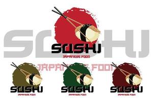 vector de logotipo de comida japonesa de sushi, con una variedad de carne de marisco, diseño de fondo adecuado para pegatinas, serigrafía, pancartas, desolladores, empresas