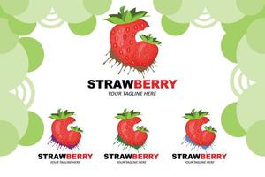 vector de un logo de fruta fresa color rojo de fruta fresca, disponible en el mercado puede ser para jugo de fruta o para gustos de salud corporal agrio, diseño de serigrafía, pegatina, pancarta, empresa de frutas