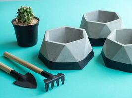 Modern geometric concrete planters. Beautiful concrete pots. photo