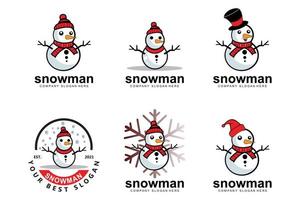 Icono de vector de logotipo de muñeco de nieve, Navidad de invierno con regalos y santa, ilustración de diseño